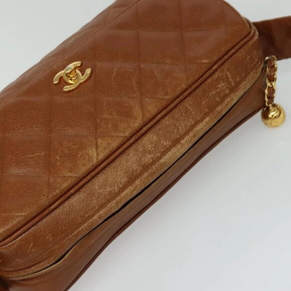 CHANEL Matelasse Chain Shoulder Bag Grained Calf Skin Brown Gold CC Auth PP534 - Picture 7 of 16